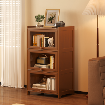 落地储物柜书柜收纳书架家用置物架带门防尘展示柜一体靠墙整理柜