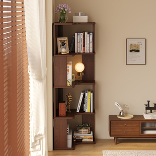 转角书架实木落地置物架客厅角落角柜墙角储物格子柜简易拐角书柜