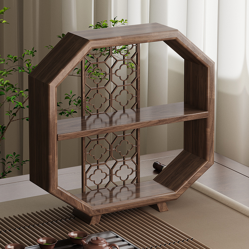 实木新中式博古架小型台式茶杯茶具置物架子茶室茶壶摆件收纳展示