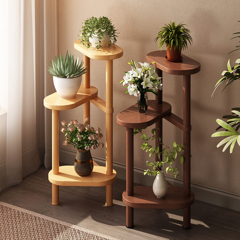 全榉木花架子客厅落地式置物架阳台多肉花盆架室内展示植物摆放架