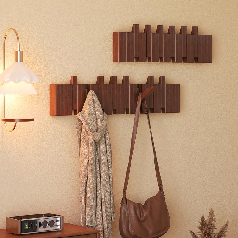 钢琴键挂衣架实木衣帽架进门入户玄关卧室壁挂墙上衣服挂钩免打孔