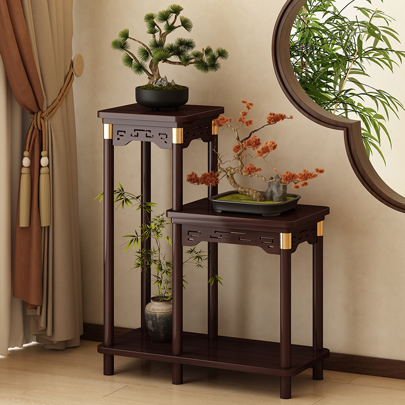 茶室置物架落地博古架实木中式客厅古玩奇石工艺品摆件展示架简约