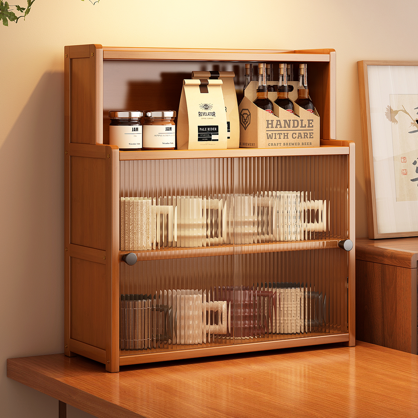 桌面杯架置物架餐桌台面杯子收纳架子水杯咖啡茶具防尘储物展示柜