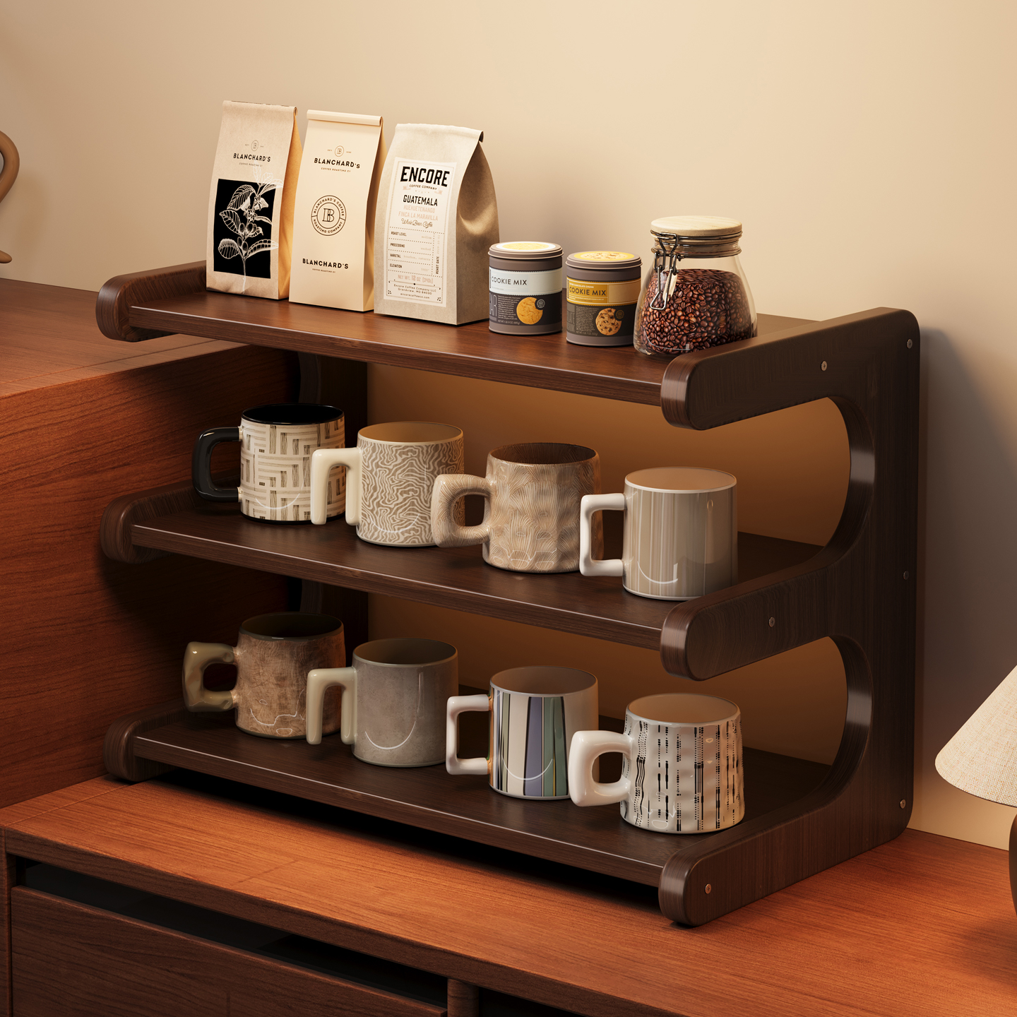 实木杯架桌面杯子收纳置物架餐桌台面水杯咖啡杯桌上小型展示架子