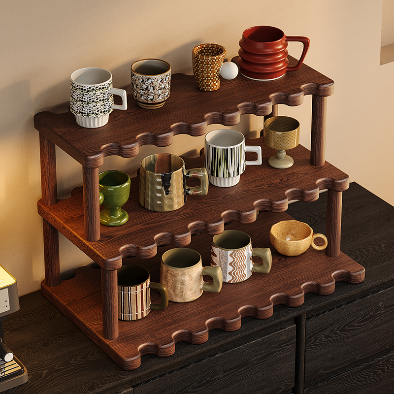 杯架置物架桌面水杯架茶杯茶具实木多层收纳餐桌台面咖啡杯展示架