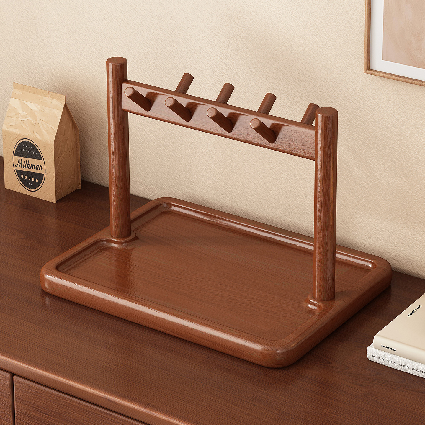 钥匙收纳玄关摆件入户门桌面置物架实木装饰托盘家用首饰展示挂架