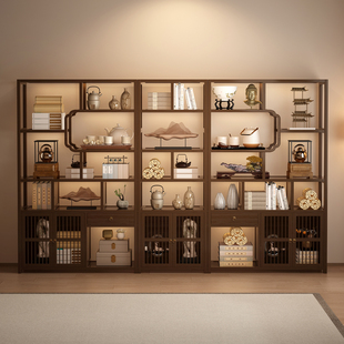 新中式博古架2025新款简约置物架茶壶茶杯展示柜茶室非实木摆放架