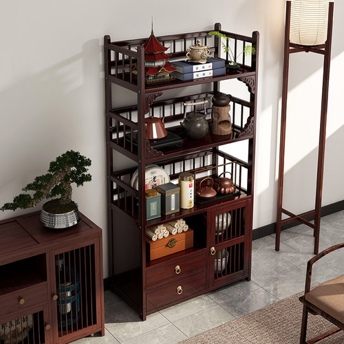 茶具紫砂壶置物架博古架小型新中式摆件台非实木茶叶放置架收纳柜