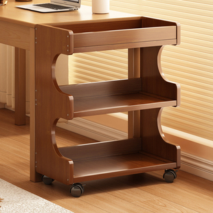 可折叠小推车零食多层收纳置物架落地移动带轮书架子客厅中古餐车