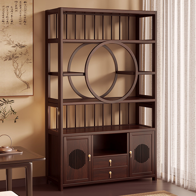博古架新中式茶室置物架非实木宋代复古茶柜茶叶摆放架多层收纳架