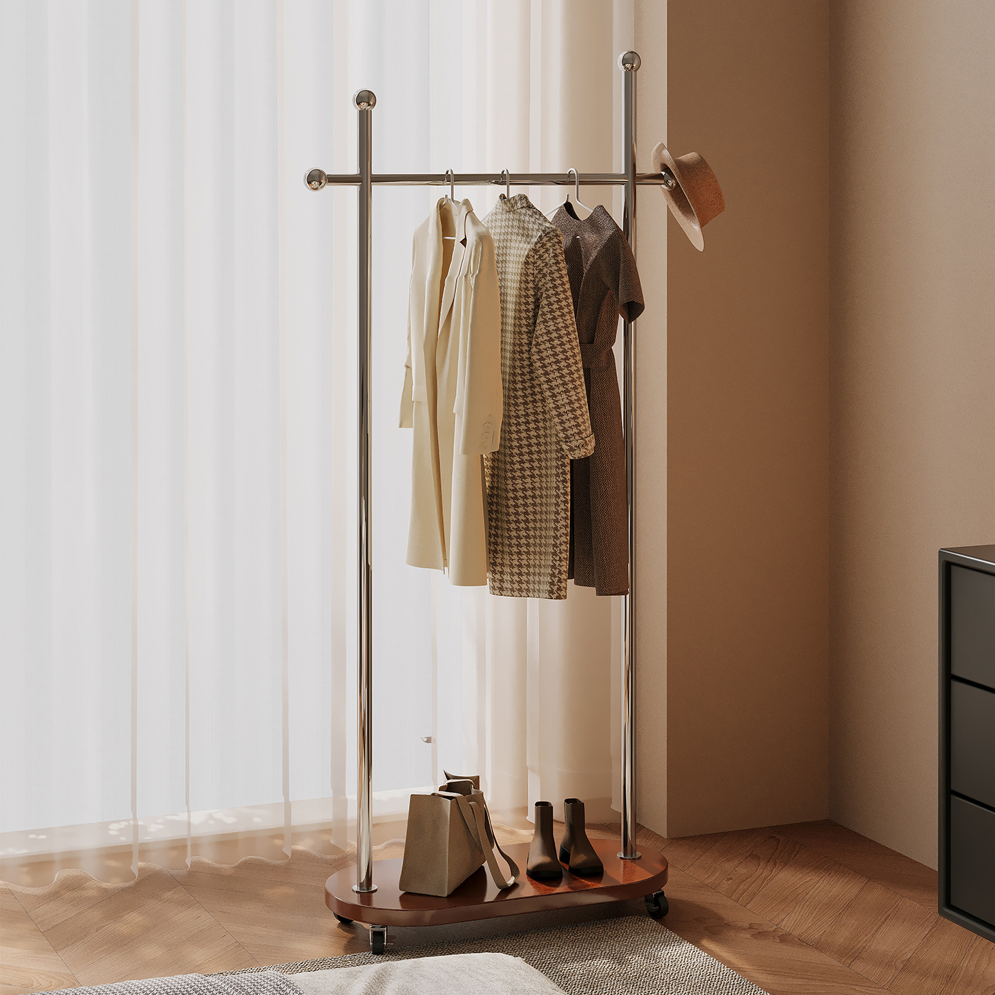 金属挂衣架家用卧室落地衣帽架室内入户立式置物小型可移动挂包架