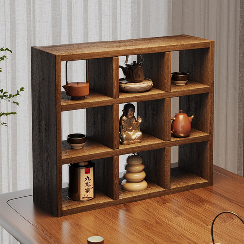 实木中式博古架小型桌面茶具置物架子茶桌茶台茶室摆件展示格子架