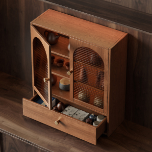 桌面茶具茶柜置物架新中式小型博古架茶叶茶壶茶室摆件收纳展示柜