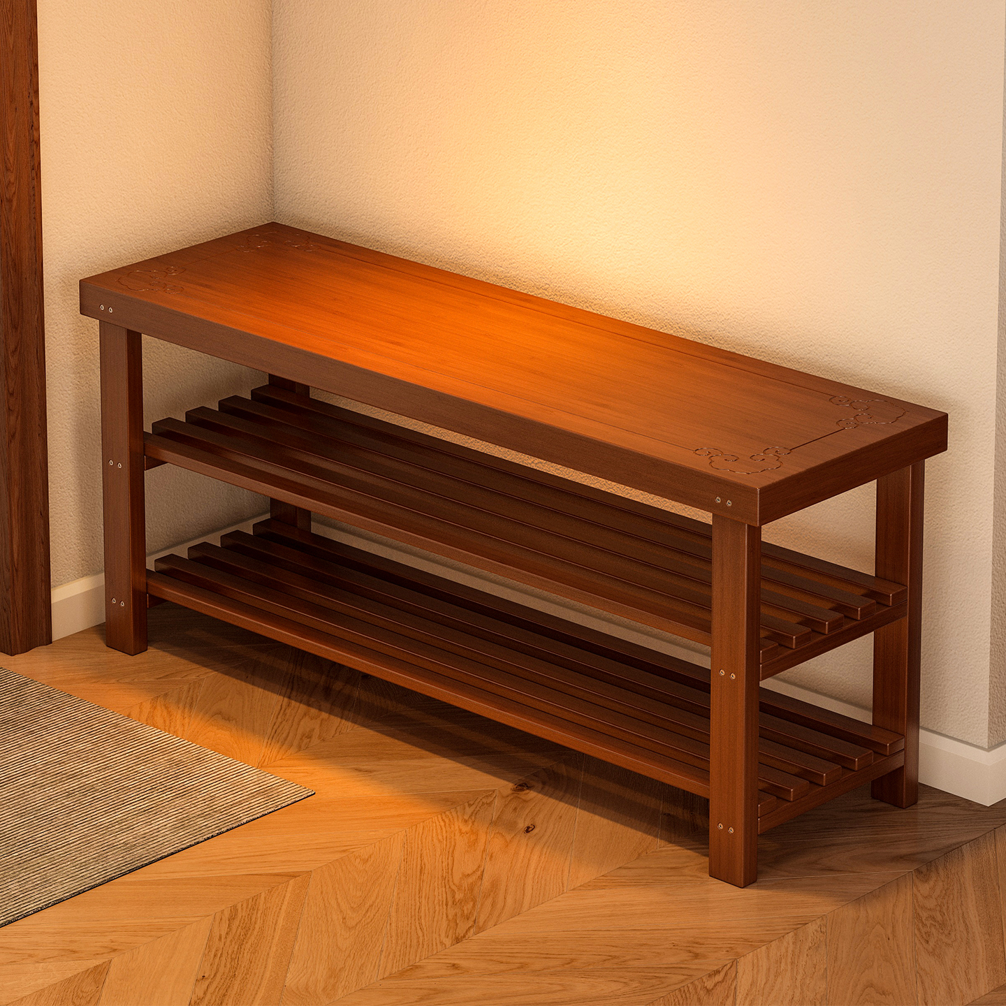 换鞋凳门口家用穿鞋凳入户进门高级感可坐鞋柜坐凳一体实木玄关凳