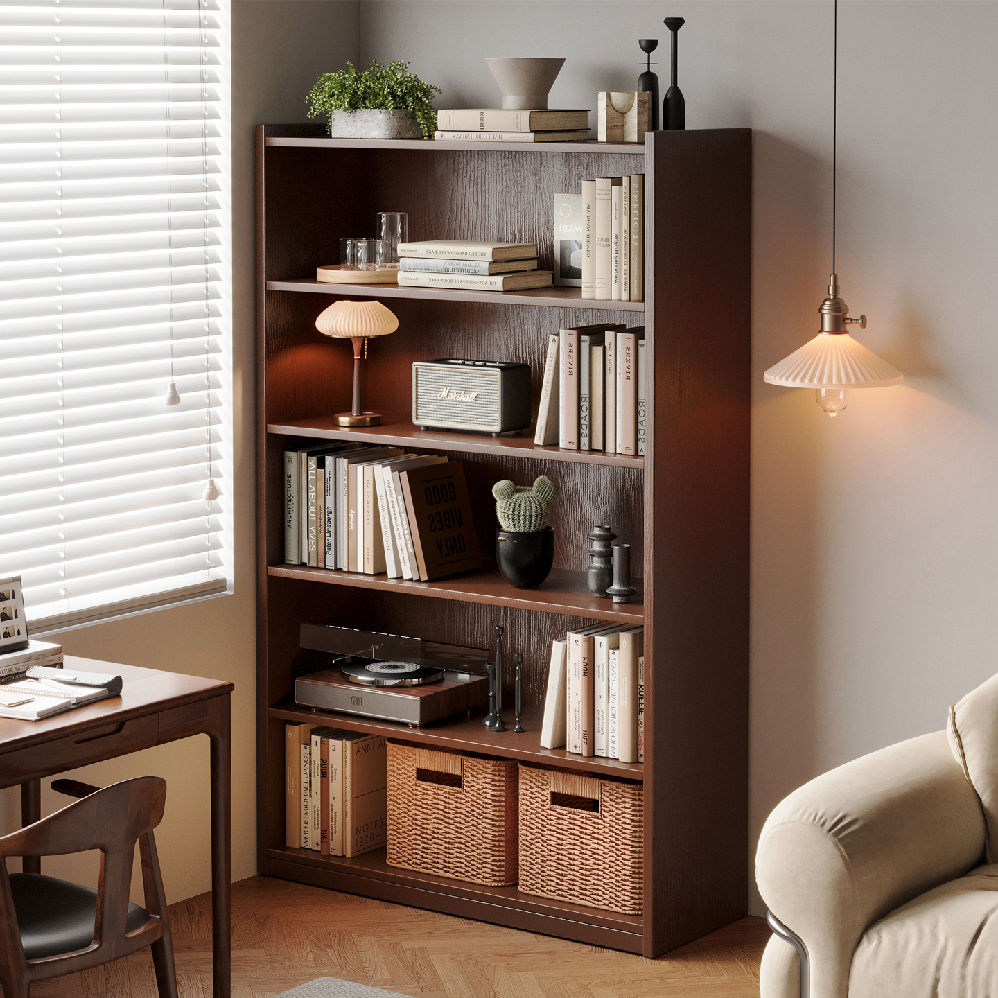 实木书柜储物柜一体靠墙书架落地置物架书房书桌收纳客厅展示家用