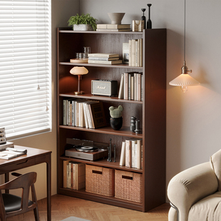 实木书柜储物柜一体靠墙书架落地置物架书房书桌收纳客厅卧室家用