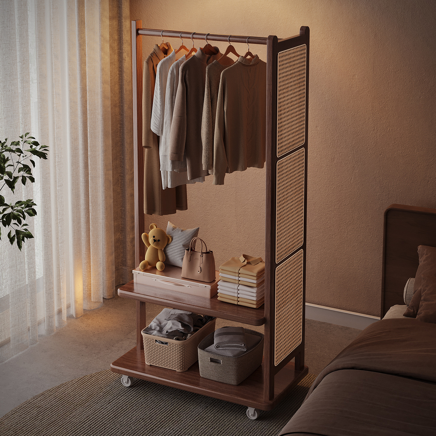 塑藤衣帽架卧室挂衣架落地式置衣架2025新款不占空间的衣架置物架