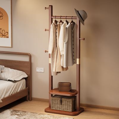 实木衣帽架落地卧室挂衣架家用室内小型不占空间中式挂衣服的架子