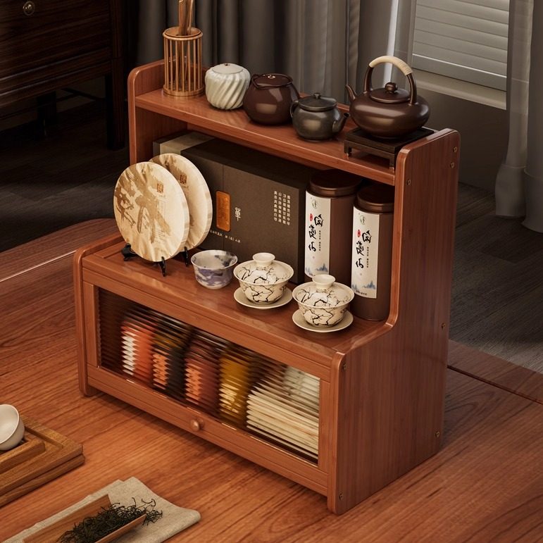 茶具茶杯置物架桌面杯子茶壶茶叶水杯防尘收纳架茶桌上小型博古架