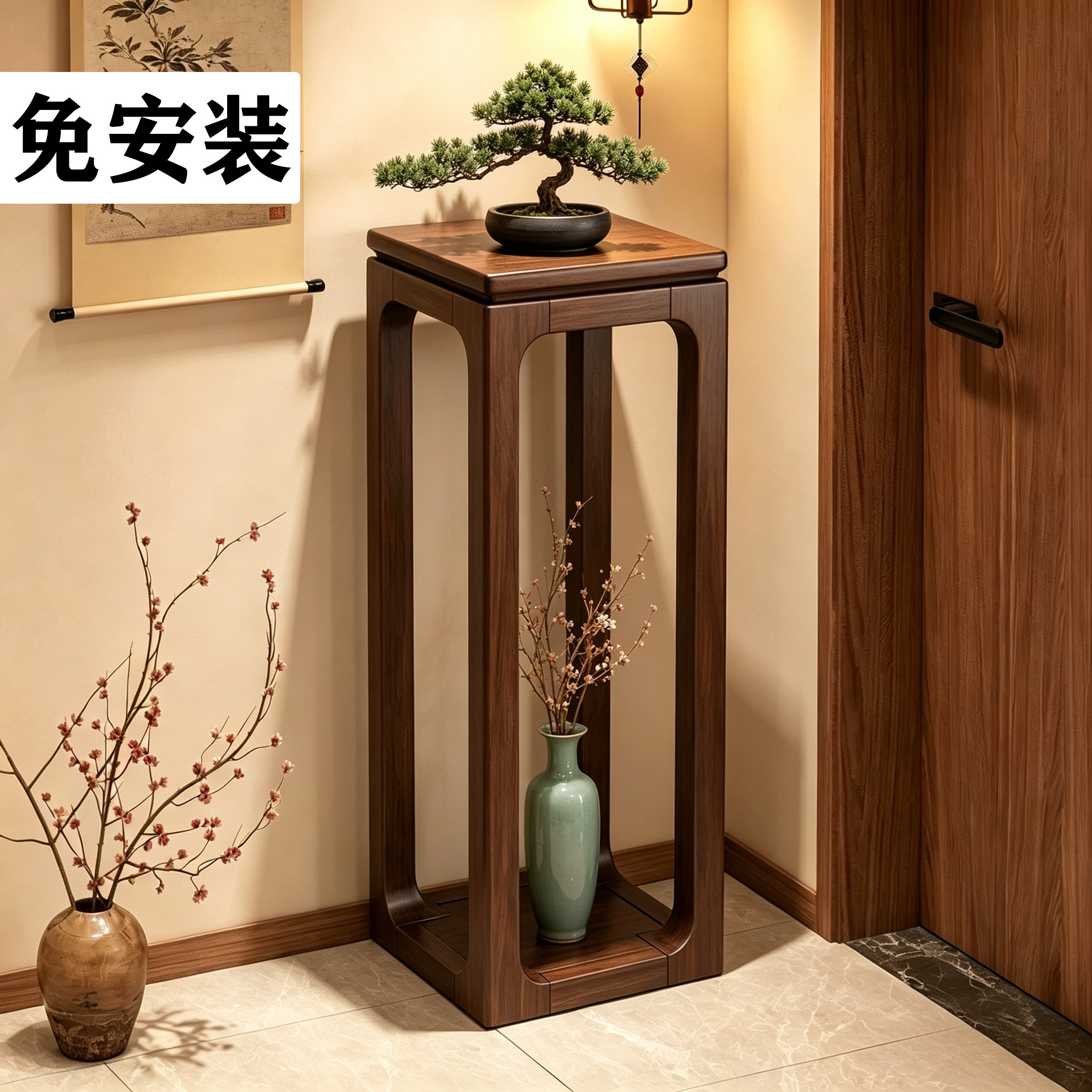 实木花架子客厅落地榫卯整装花台中式家用花几阳台花盆景架免安装