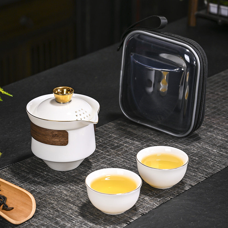 羊脂玉防烫功夫茶具迷你小套一壶两杯旅行茶具套装便携式出行茶具