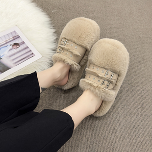 增高懒人毛毛鞋 新款 女外穿2025春季 7公分小众设计感厚底包头拖鞋