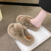 加绒棉拖鞋 仙女风高级感厚底7CM增高毛毛拖鞋 女外穿24春秋冬新款