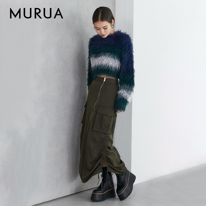 MURUA2024冬季新品宽松休闲下摆抽绳工装半身长裙女士0124608003图片