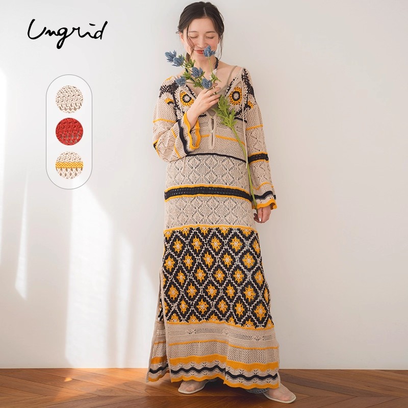 ungrid复古老钱风镂空连衣裙