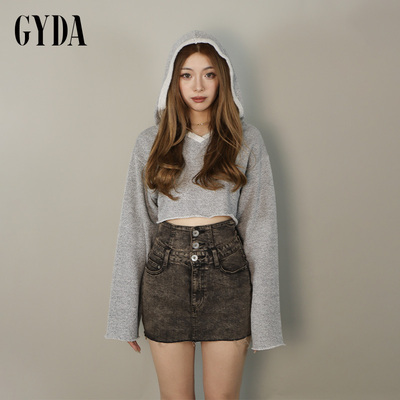 GYDA秋季新款宽松休闲独立设计甜酷小V领长袖短上衣0724527015
