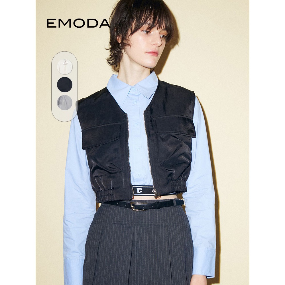 EMODA2024年春季新款百搭休闲风工装风口袋外套短马甲0424201301