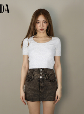 GYDA2024秋季新款紧身显瘦时尚绒感半袖针织短上衣0724426315
