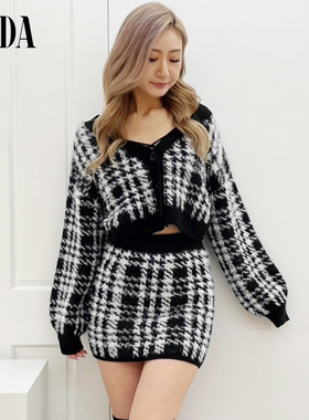 GYDA2024秋季新品甜酷韩系原单千鸟格毛绒针织短开衫女0724626420