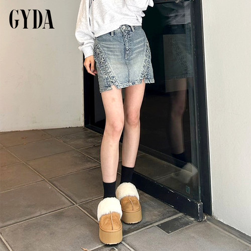 GYDA2024秋冬休闲减龄质感系带设计高腰牛仔短裙女0724625129