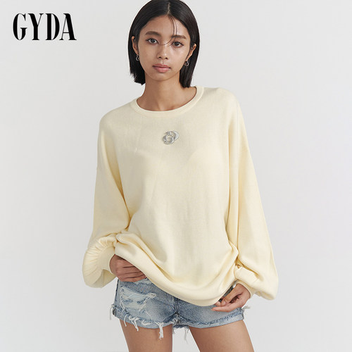 GYDA2025年春季慵懒风圆领金属LOGO宽松针织上衣女0725126603