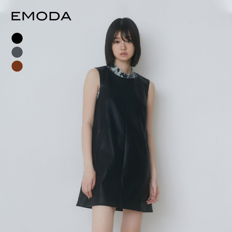 EMODA2024夏季新品清凉舒适学院风百搭款无袖A字连衣裙0424403301