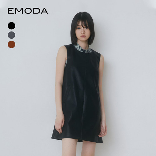 EMODA2024夏季清凉舒适学院风百搭款无袖A字连衣裙0424403301