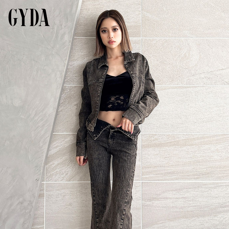 GYDA秋季新款宽松休闲水洗做旧质感拉链女士牛仔外套0724501055