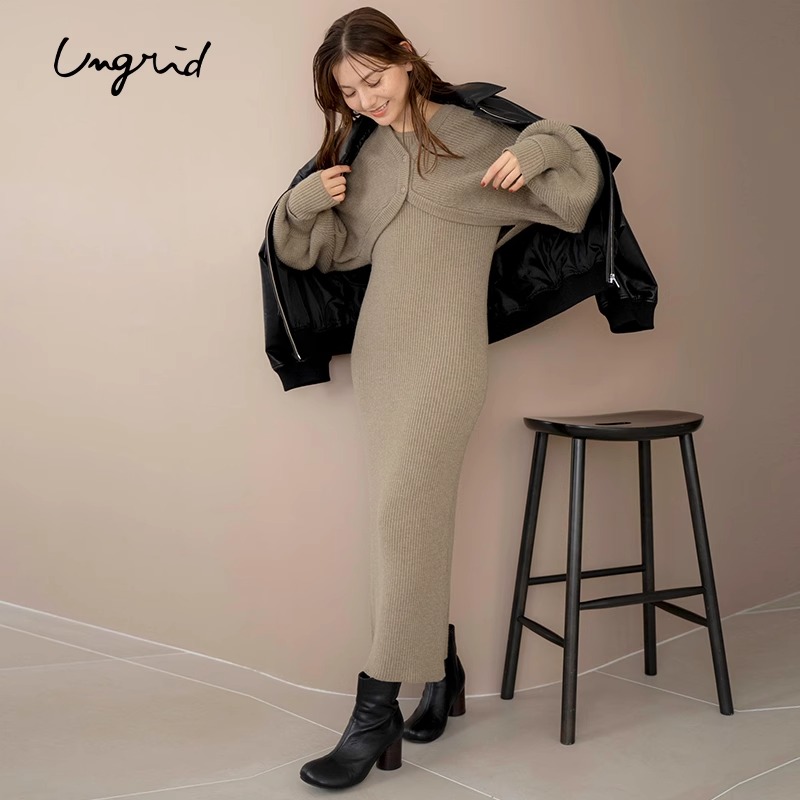 Ungrid秋冬淑女高级感气质穿搭针织外套连衣裙两件套1123603166