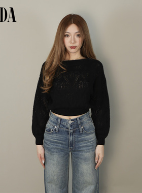 GYDA2024秋季新款慵懒风休闲孔眼一字肩针织上衣0724426458