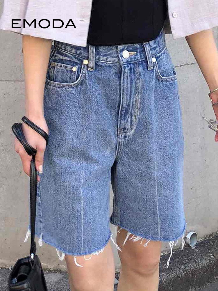 牛仔短裤高腰直筒百搭毛边