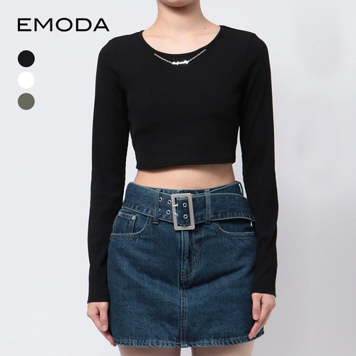EMODA2024夏季舒适金属链条短款长袖上衣女士上衣0424427004
