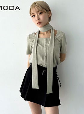 EMODA2024夏季新品性格风高级感显瘦双腰带百褶裙短裙0424408003