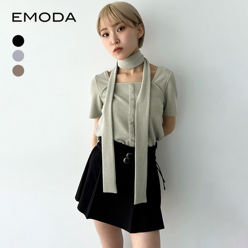 EMODA2024夏季性格风高级感显瘦双腰带百褶裙短裙0424408003