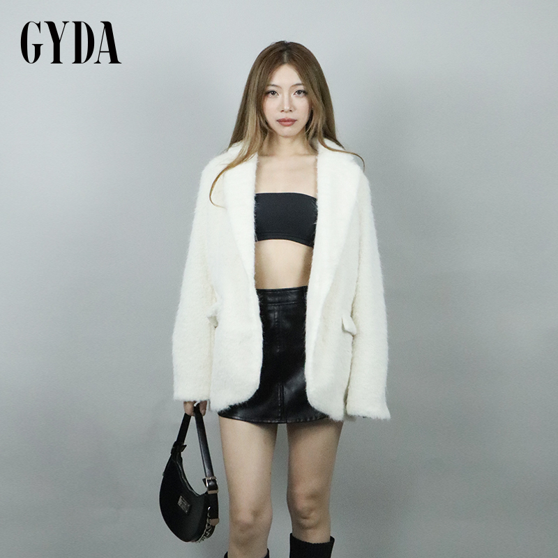 GYDA2024秋季新品日系百搭通勤长毛翻领中长款外套0724501829