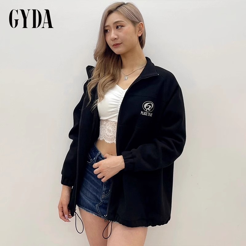 GYDA2024冬季新品短款外套下摆抽绳后背刺绣抓绒夹克女0725102442