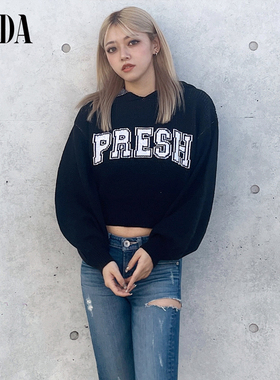 GYDA2025春季新品简约百搭PRESH提花短款针织连帽衫女0725126604