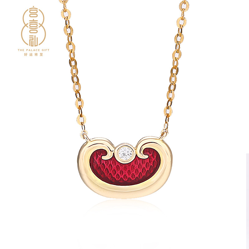 宫喜礼首饰祈福项链锁骨链复古s925银镀18k金颈饰情侣