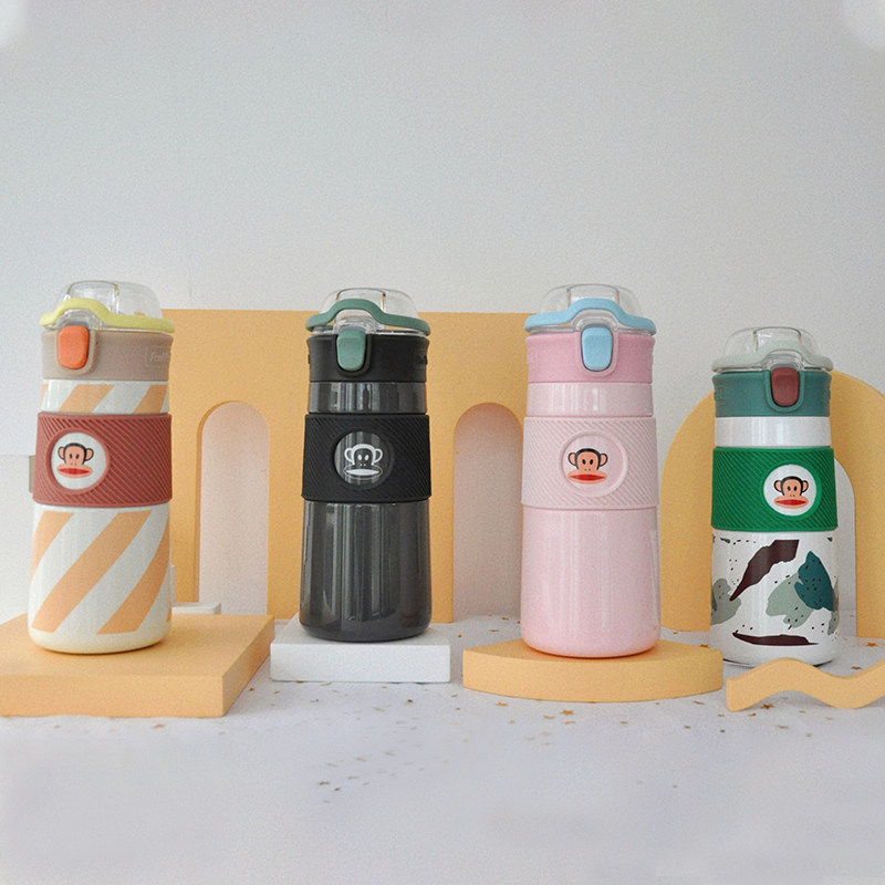 大嘴猴保温杯女带吸管孕妇杯子高颜值上学专用水杯运动便携儿童壶