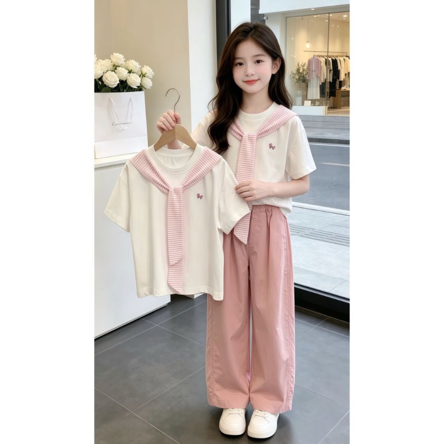 2026新款中大童阔腿裤女童套装